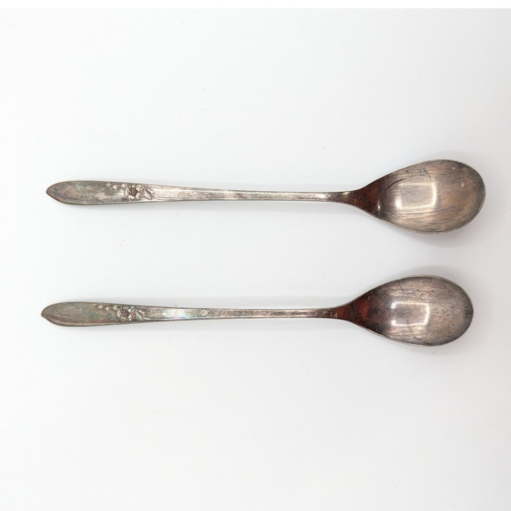Vintage Gorham Silver Plate‎ Iced Tea Spoons Floral Pattern Set of 2 7.5 Inch